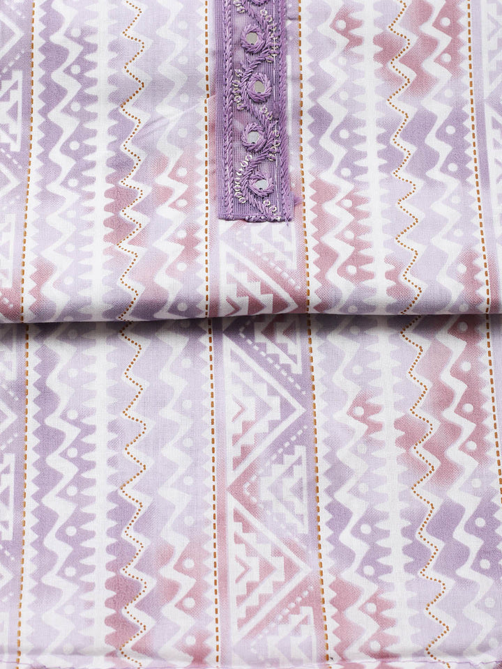 Printed Cotton Blend Unstitched Suit With Pant &amp; Dupatta