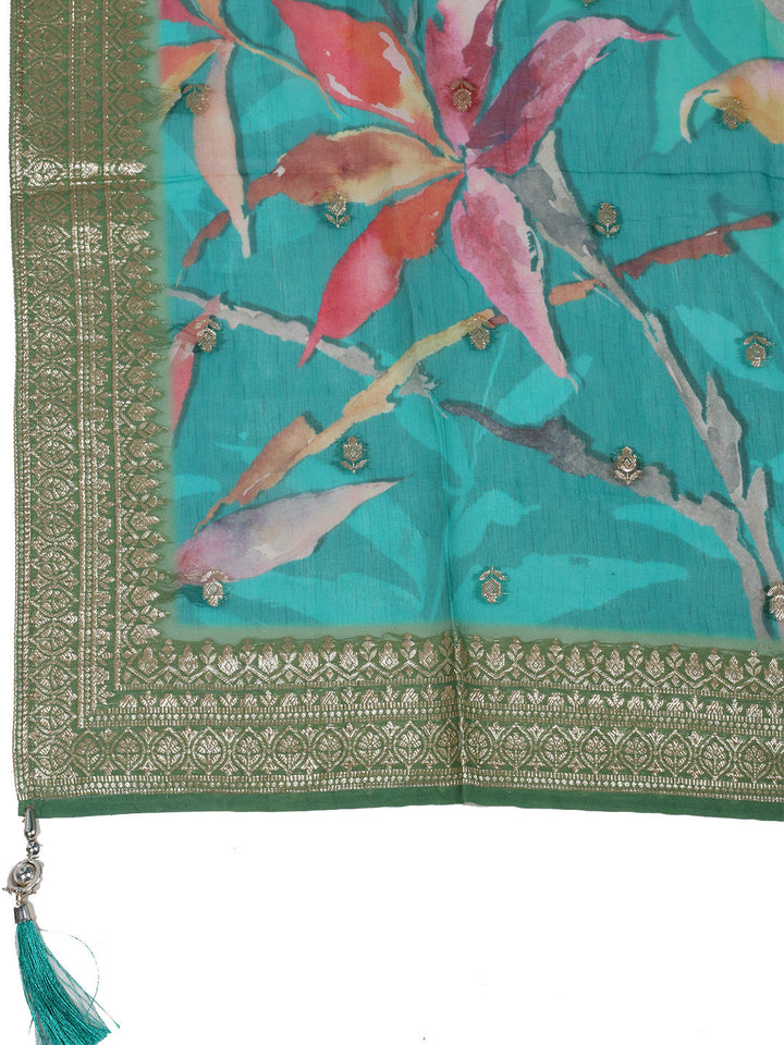 Bandhani Printed Organza Kurta With Pants &amp; Dupatta