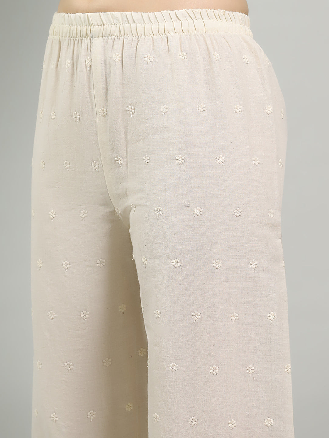 Neck Embroidered Cotton Blend Kurta With Pants