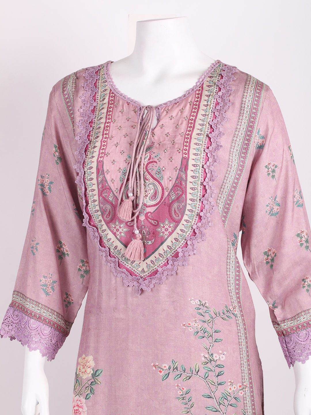 Floral Printed Muslin Kurta With Pants &amp; Dupatta