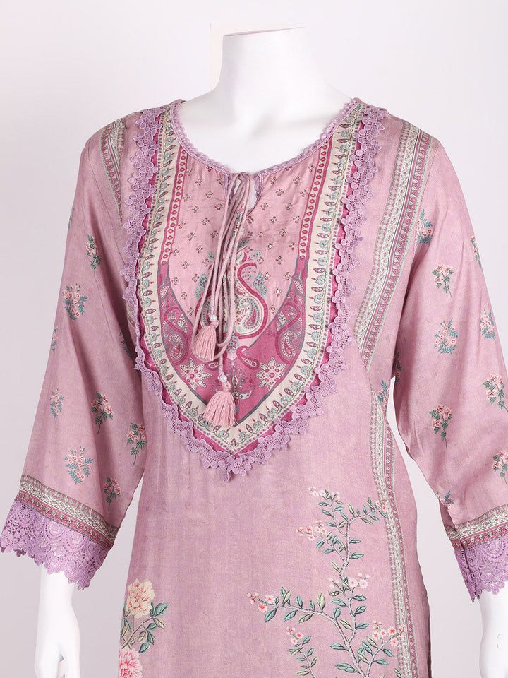 Floral Printed Muslin Kurta With Pants &amp; Dupatta
