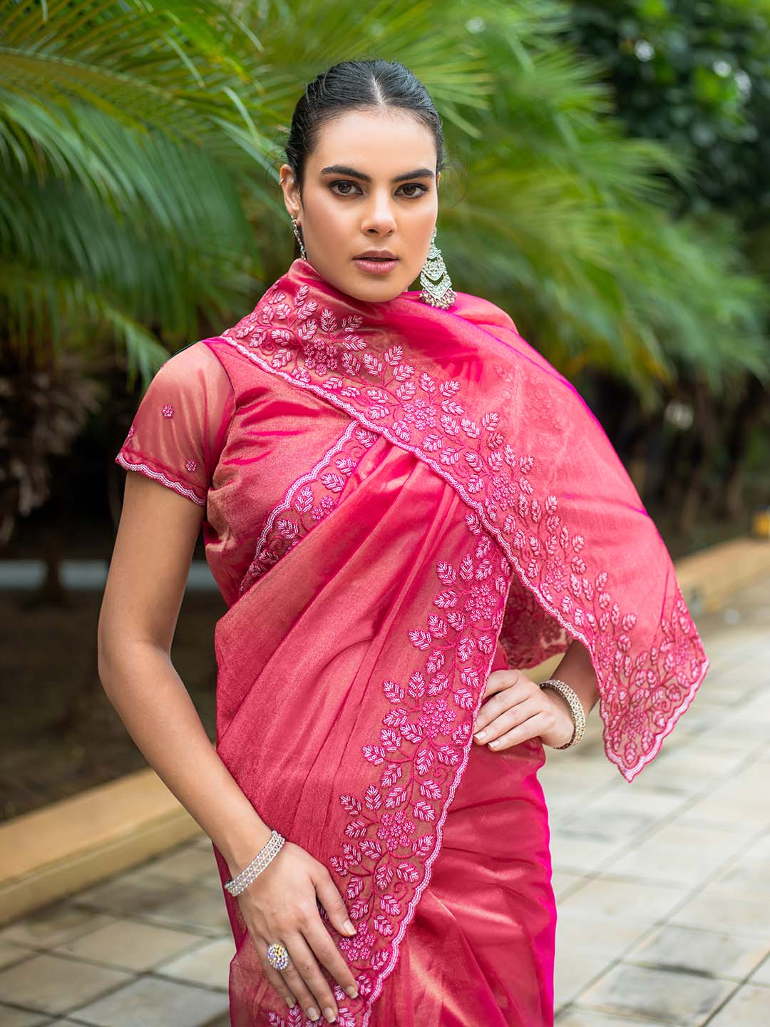 Sequence Embroidery Tissue Saree