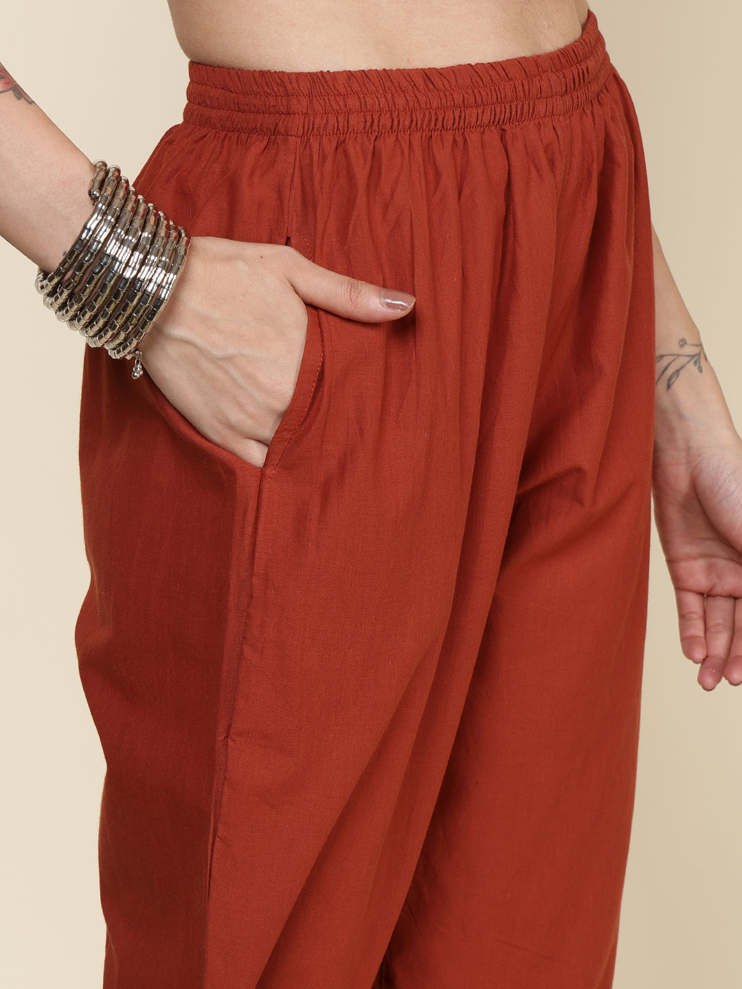 Printed Cotton Blend Kurta With Pants