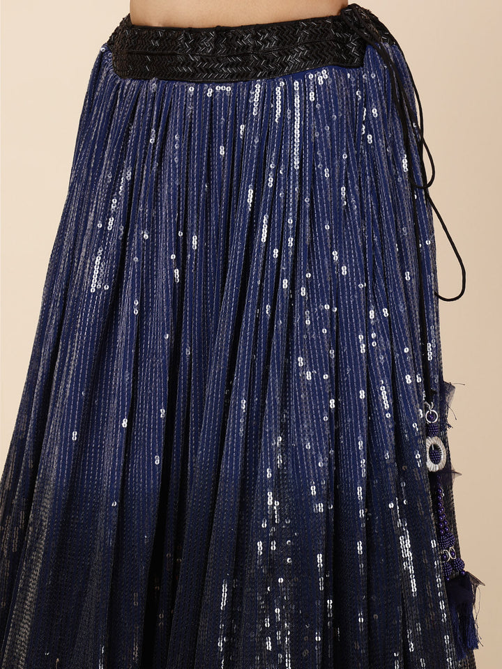 Sequin Embroidered Georgette Choli With Lehenga &amp; Dupatta