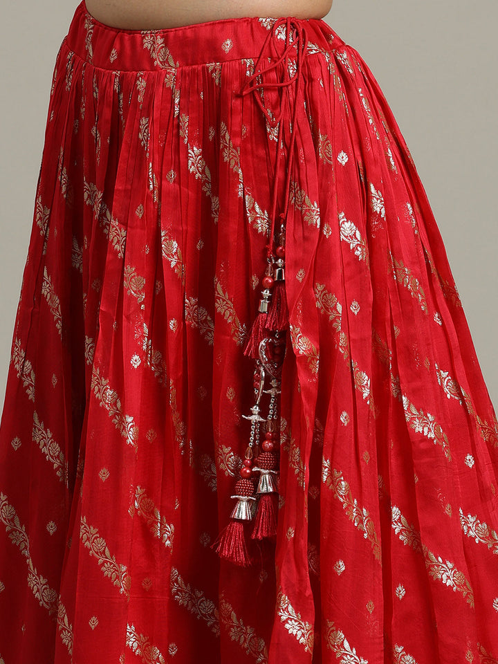 Embroidered Banarasi Choli With Lehenga &amp; Dupatta