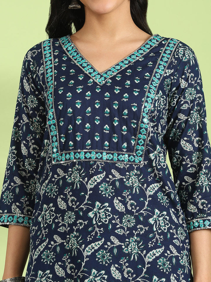 Printed Cotton Kurta With Pant &amp; Dupatta