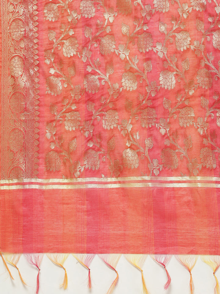 Rust Woven Design Chanderi Unstitched Dress Material