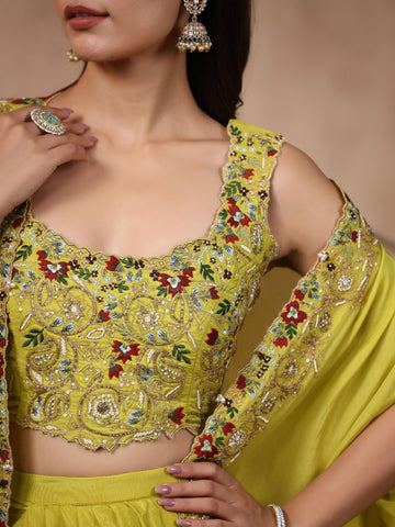 Thread Embroidered Crepe Choli With Pleated Skirt