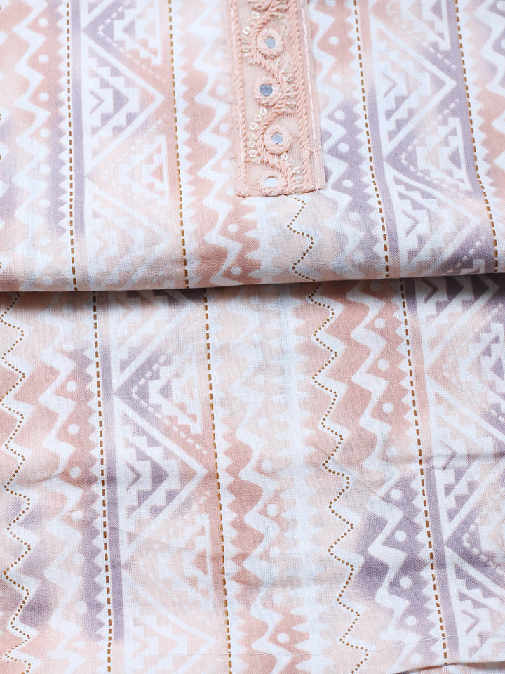 Printed Cotton Blend Unstitched Suit With Pant &amp; Dupatta