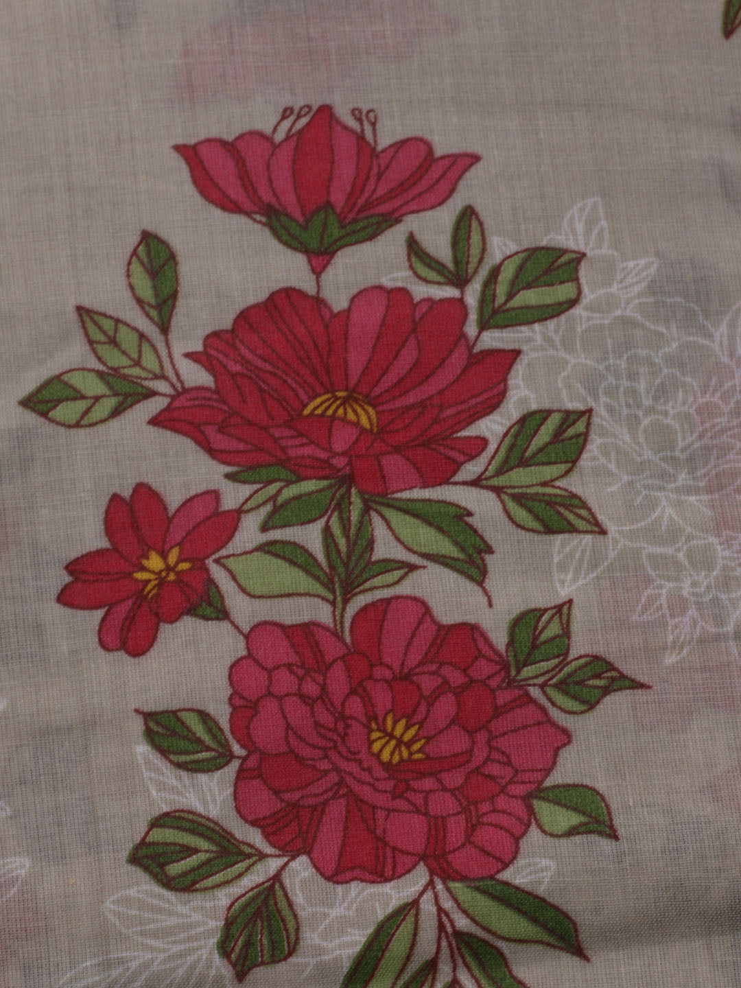 Floral Printed Cotton Blend Unstitched Suit With Dupatta