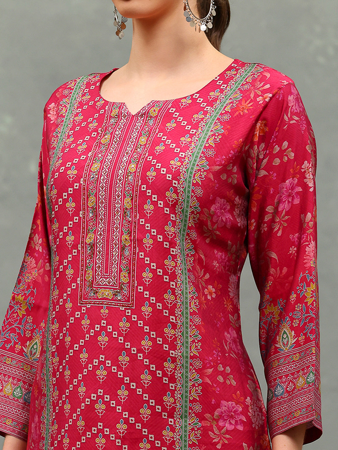 Printed Chanderi Kurta With Pant &amp; Dupatta