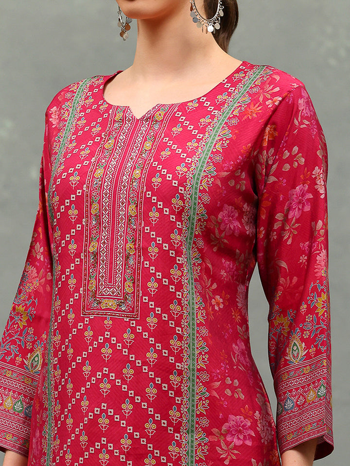 Printed Chanderi Kurta With Pant &amp; Dupatta