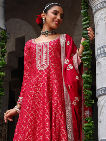 Woven Banarasi Kurti With Palazzo & Dupatta