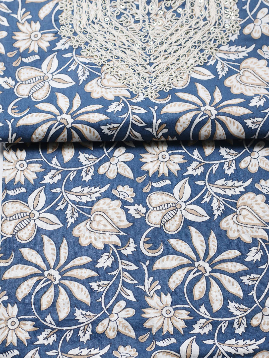 Printed Cotton Blend Unstitched Suit With Pant &amp; Dupatta
