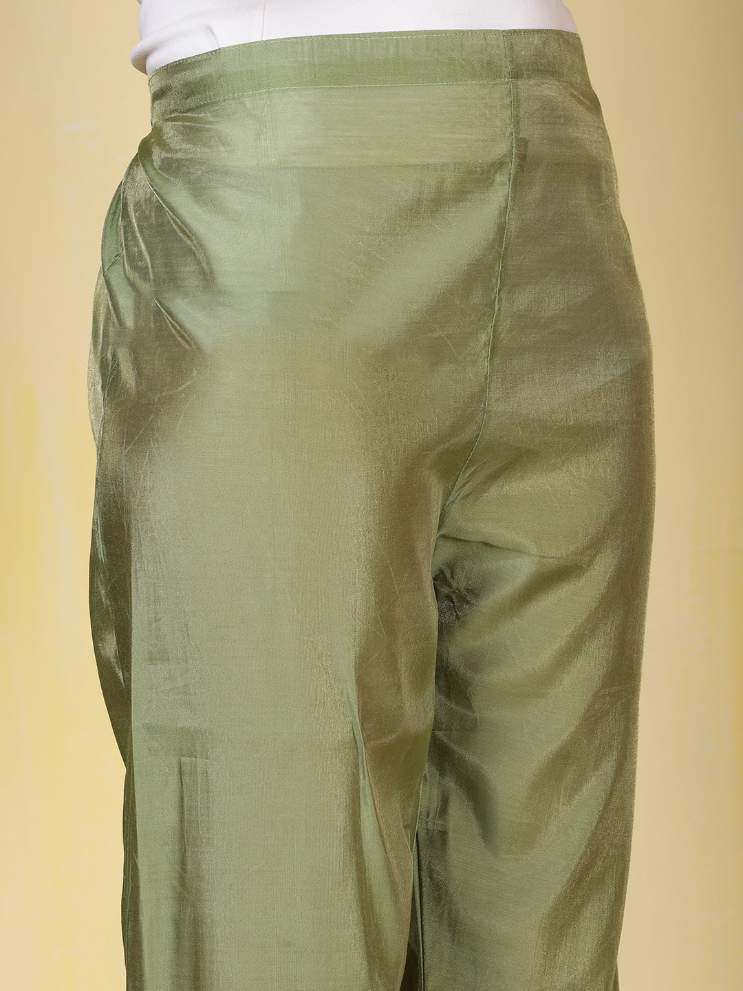 Neck Zari Embroidered Chanderi Kurta With Pants & Dupatta