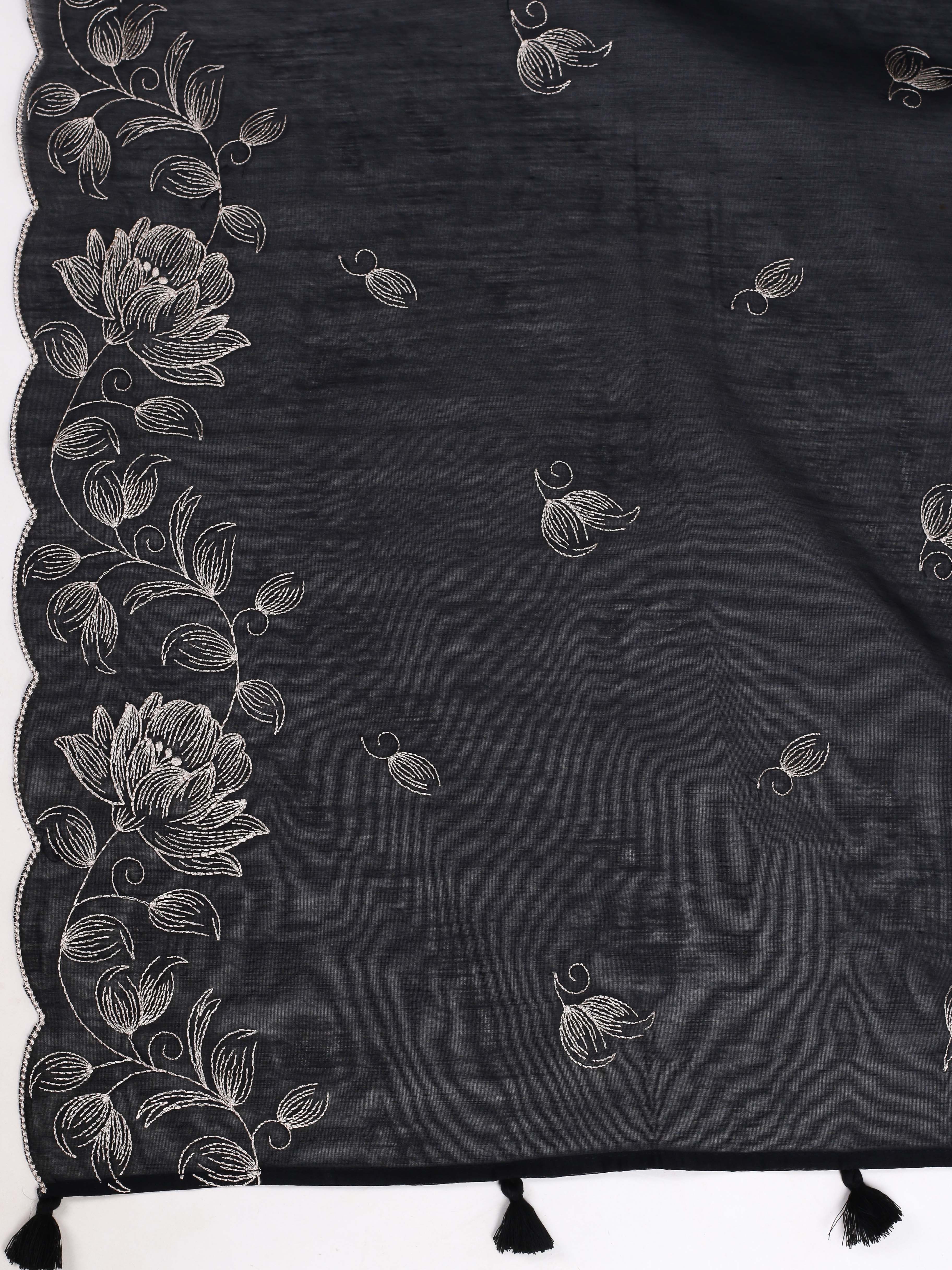 Embroidered Chanderi Kurta With Pant & Dupatta