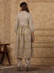 Printed Cotton Kurta With Pants & Dupatta