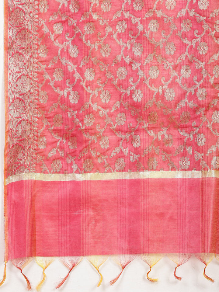 Woven Booti Chanderi Unstitched Suit Piece With Dupatta