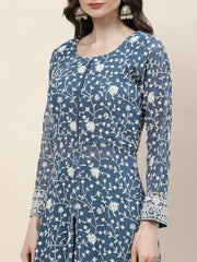 Resham Embroidery Georgette Kurta With Sharara & Dupatta