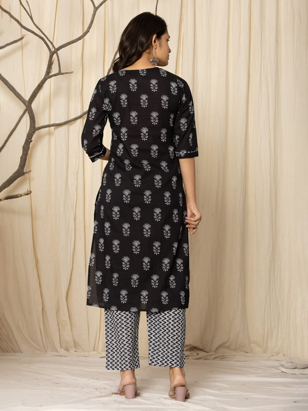 Printed Cotton Blend Kurta With Pants & Dupatta
