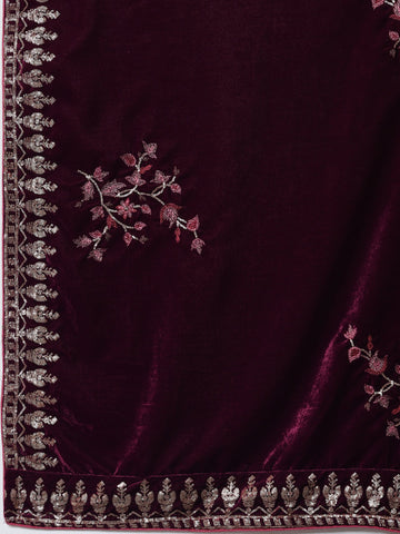 Neck Embroidered Velvet Unstitched Suit Piece With Dupatta