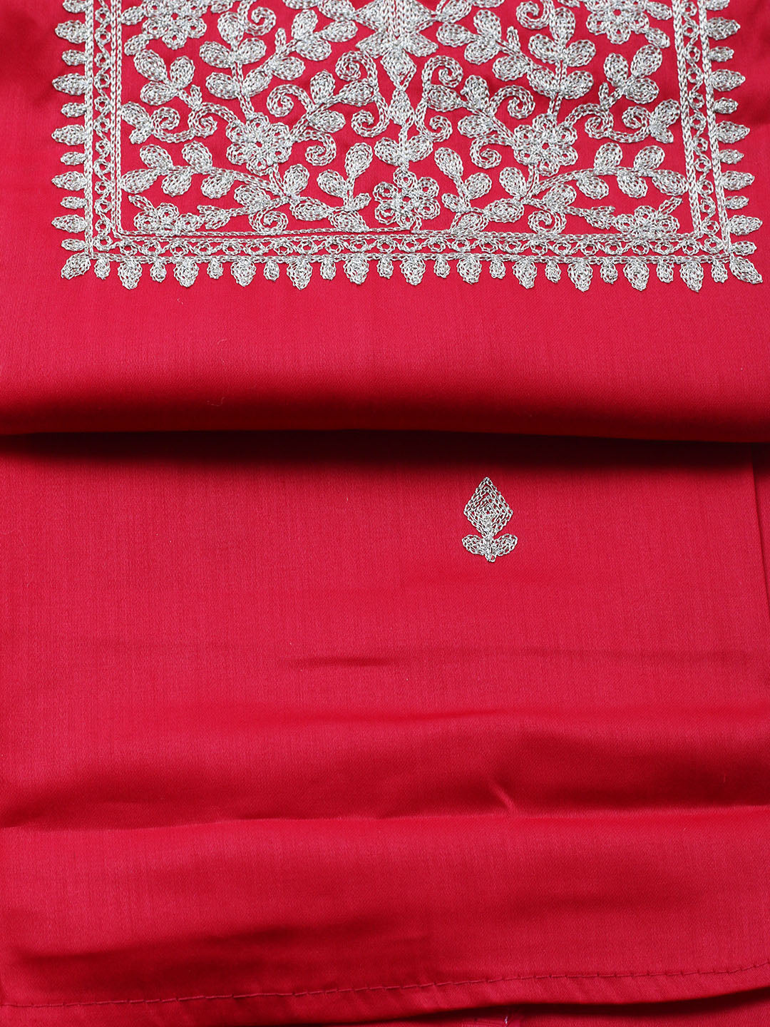 Neck Embroidered Chanderi Unstitched Suit With Dupatta