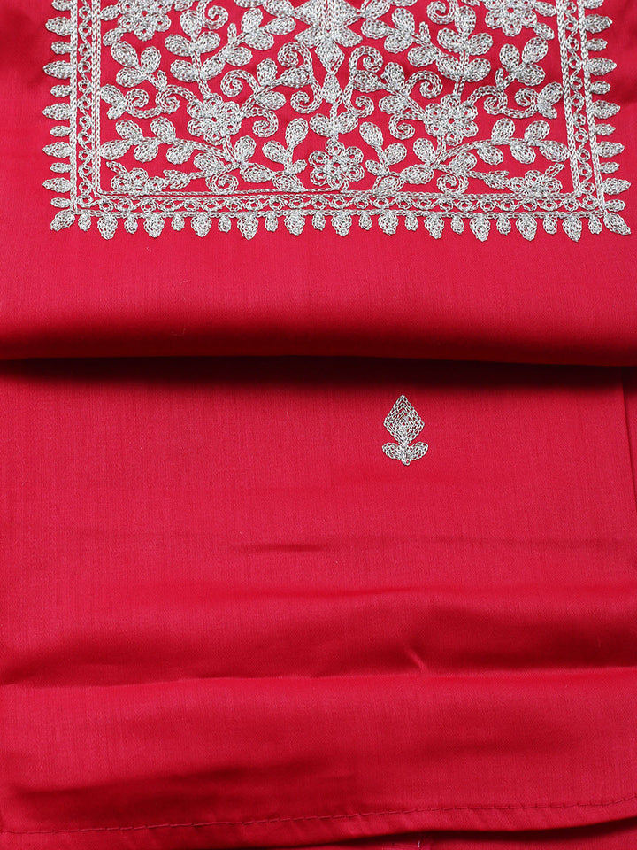 Neck Embroidered Chanderi Unstitched Suit With Dupatta