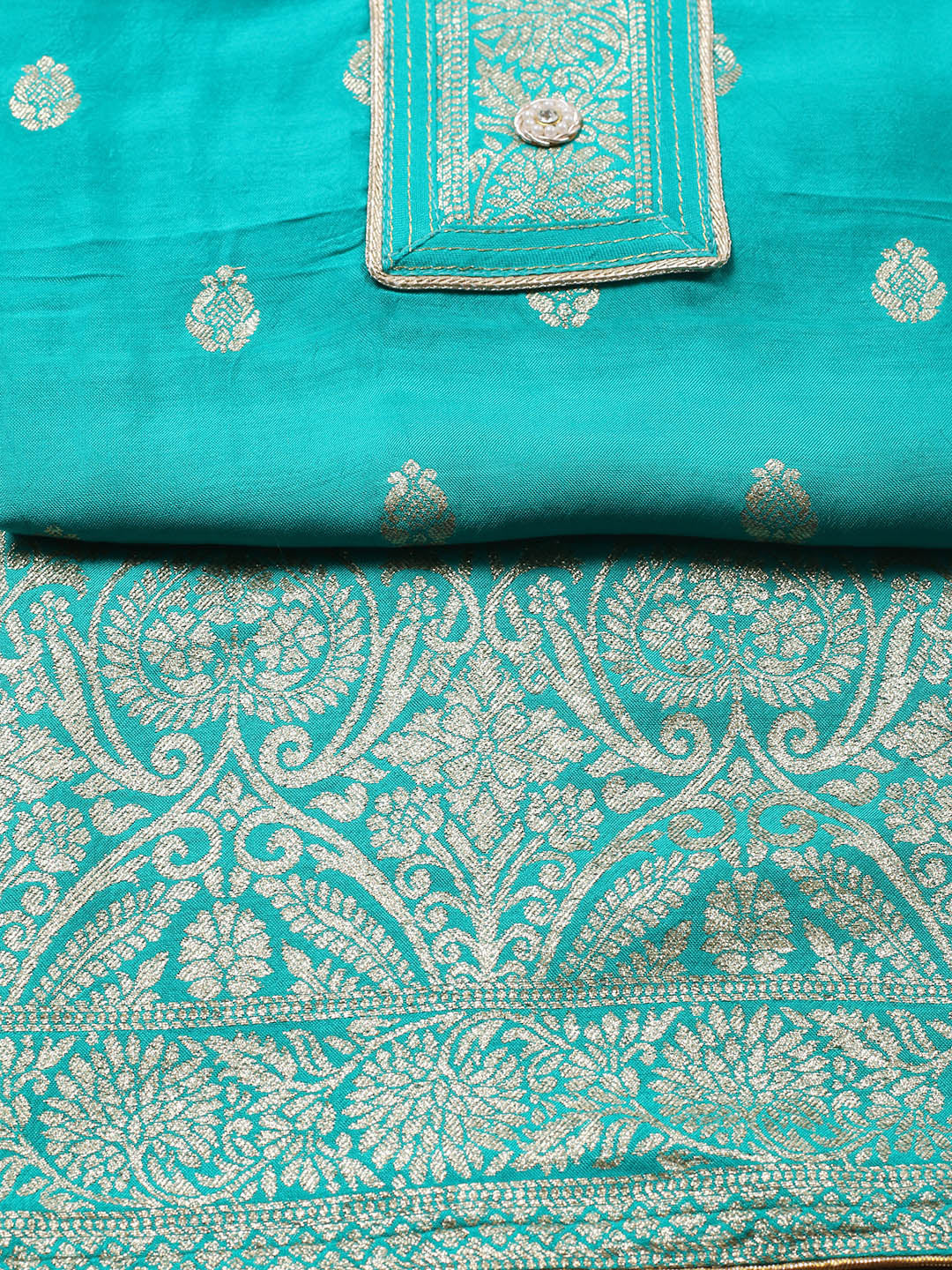 Embroidered Chanderi Unstitched Suit With Pant &amp; Dupatta