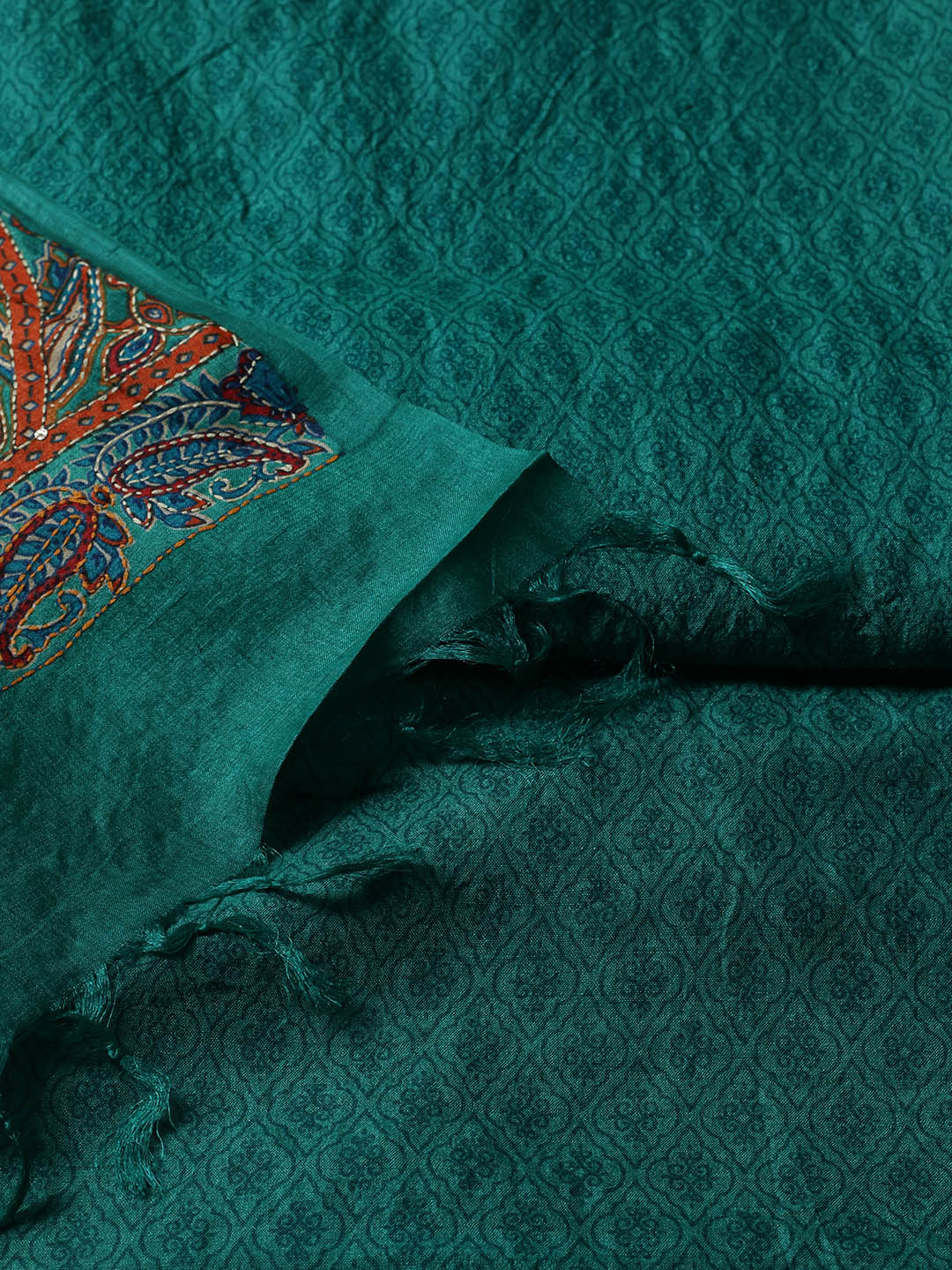 Printed Tussar Unstitched Kurta With Pant &amp; Dupatta
