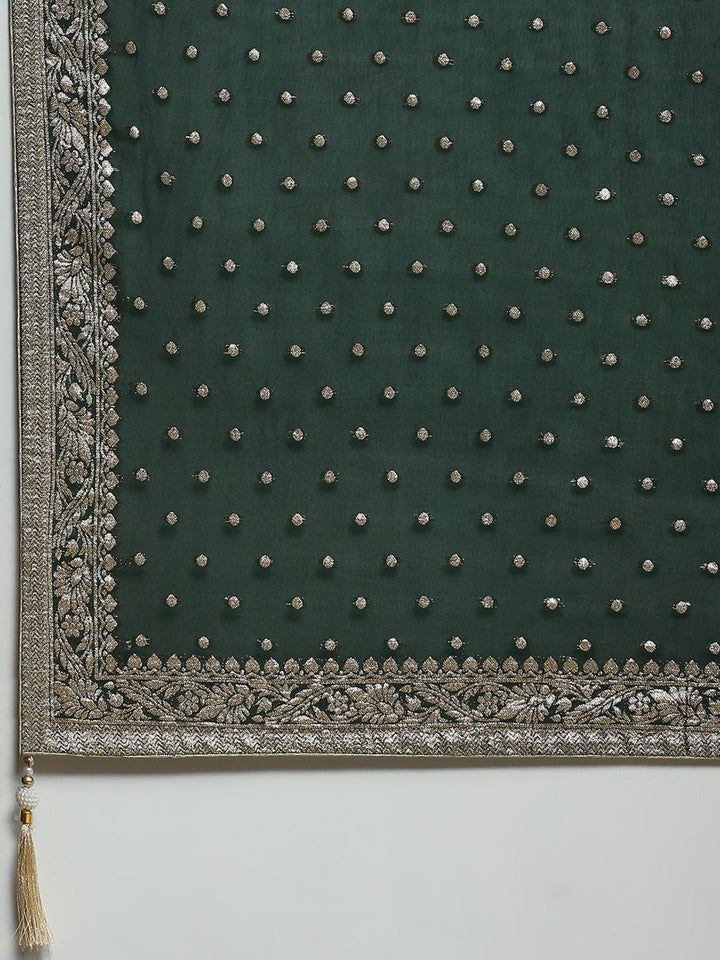 Neck Pattl Chanderi Unstitched Suit Piece With Dupatta