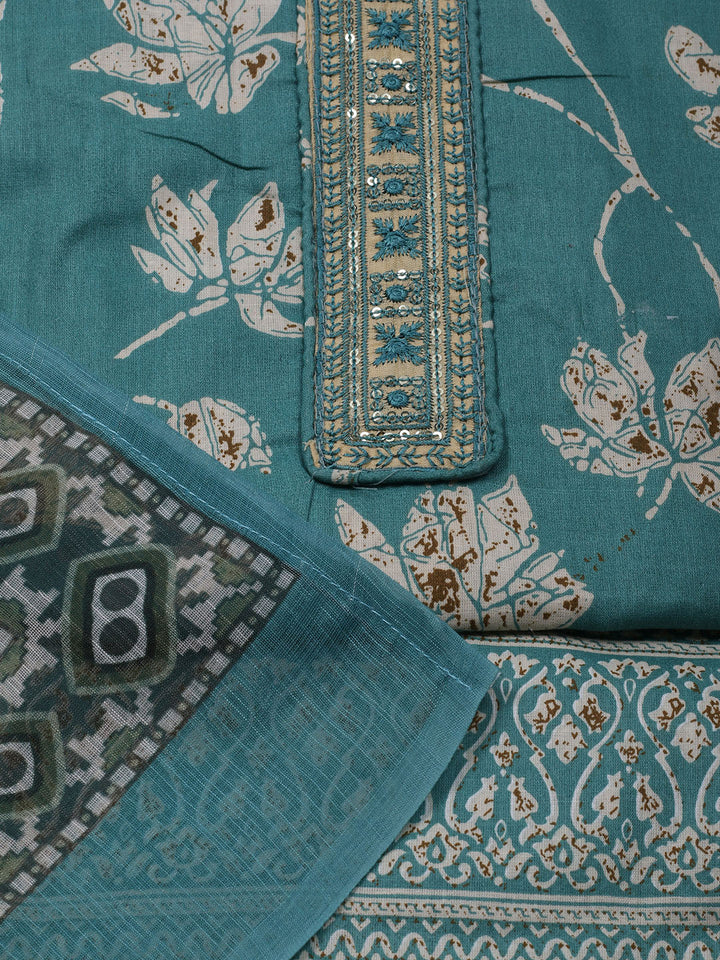 Printed Cotton Blend Unstitched Suit With Dupatta