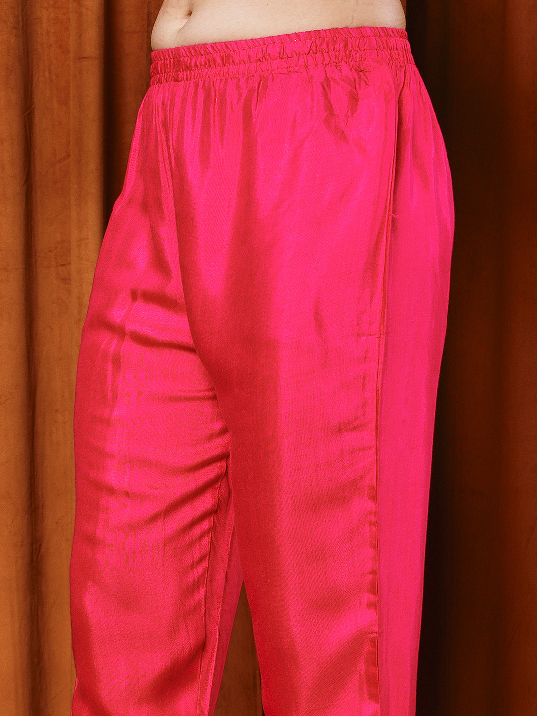 Resham Work Art Silk Kurta With Pants & Dupatta