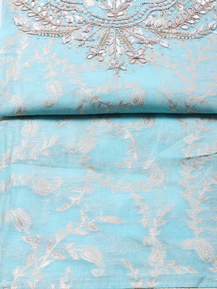 Embroidered Chanderi Unstitched Suit With Pant &amp; Dupatta