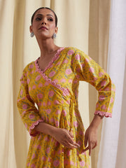 Floral Printed Cotton Anarkali Kurta With Pants