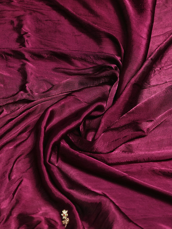 Thread Embroidered Chinnon Saree