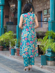 Printed Cotton Blend Kurta With Pants & Dupatta