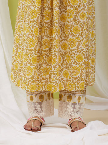 Floral Printed Cotton Anarkali Kurta With Pants