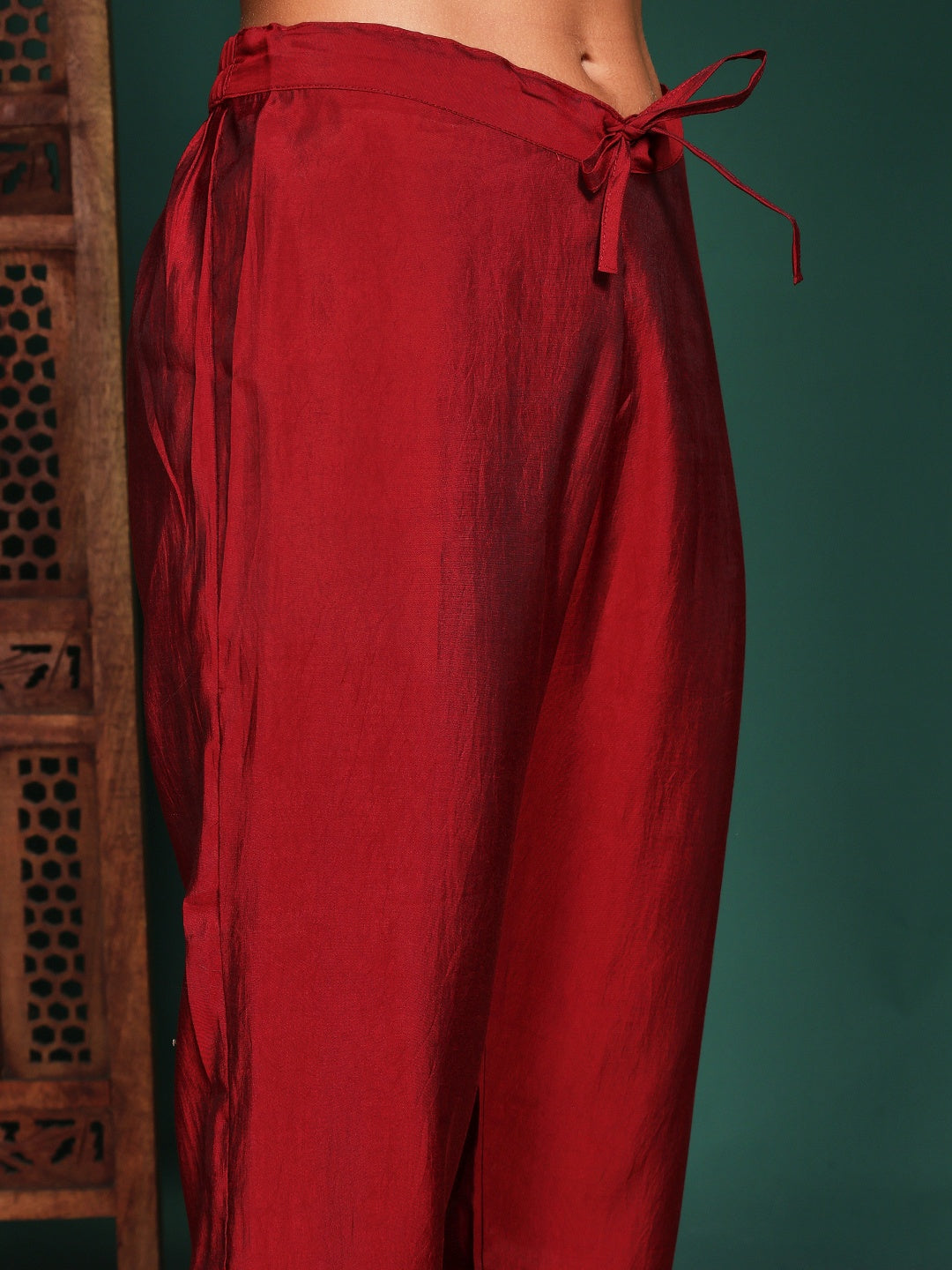 Floral Printed Art Silk Kurta With Pant &amp; Dupatta