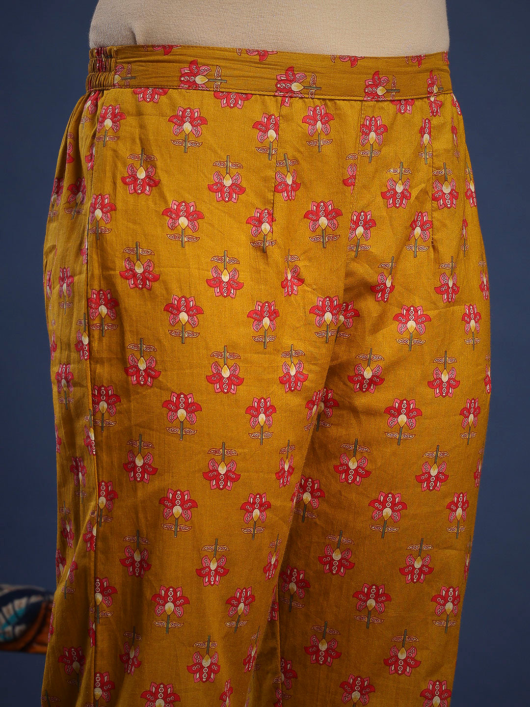 Mustard Cotton Blend Printed A Line Suit Set