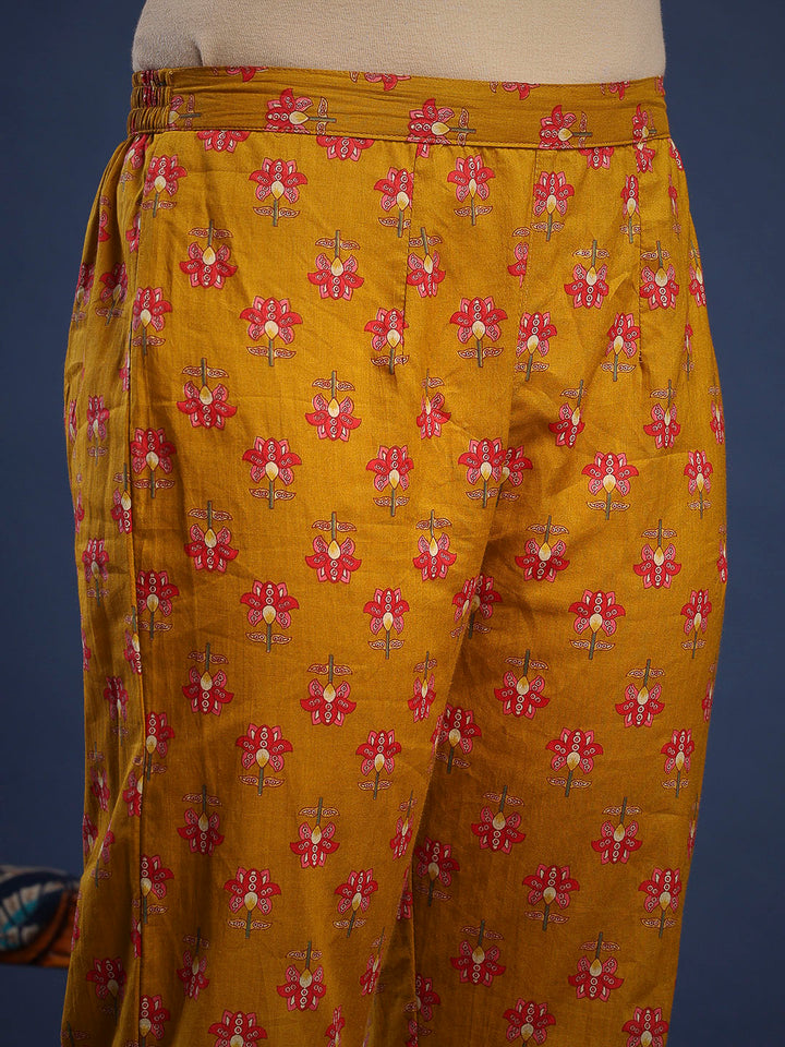 Mustard Cotton Blend Printed A Line Suit Set
