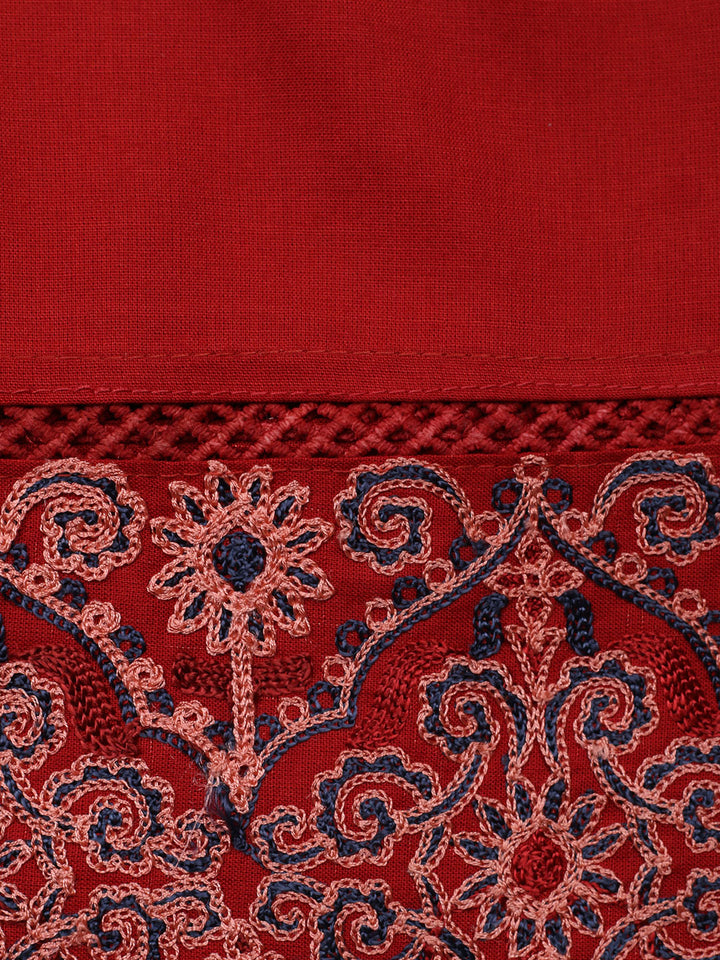 Embroidered Cotton Blend Unstitched Suit With Pant &amp; Dupatta