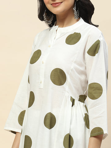 Printed Booti Cotton Kurta With Pants & Dupatta