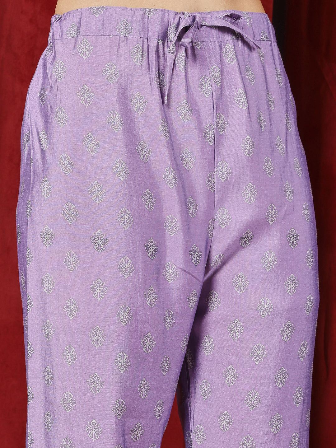 Printed Chanderi Kurta With Pants & Dupatta