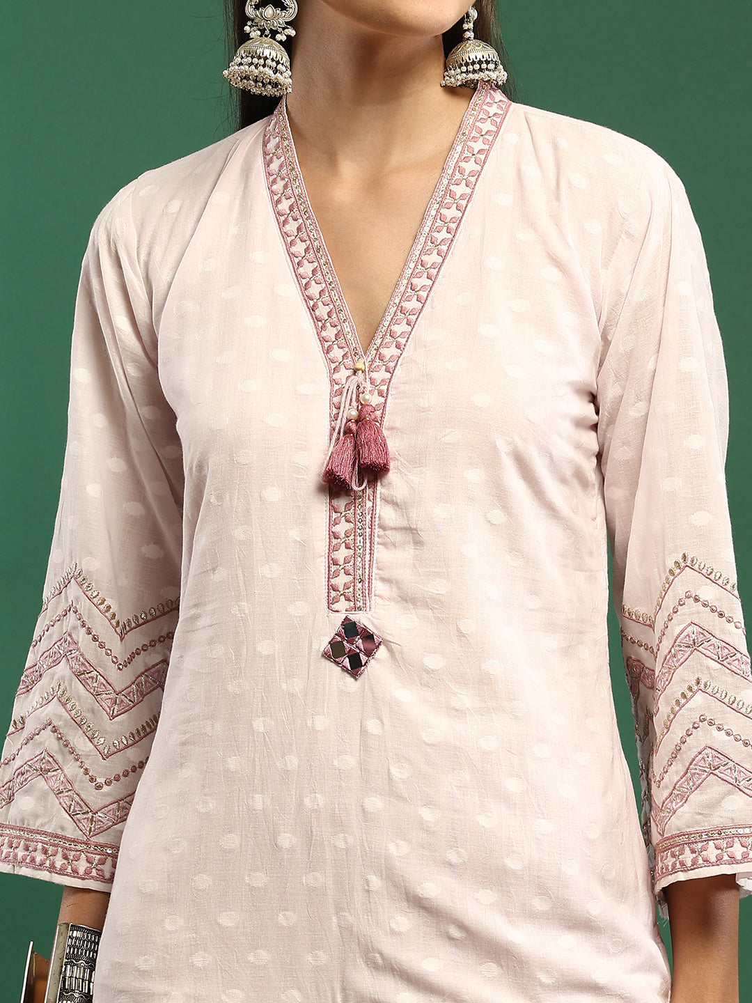 Embroidered Cotton Blend Kurta With Pant &amp; Dupatta