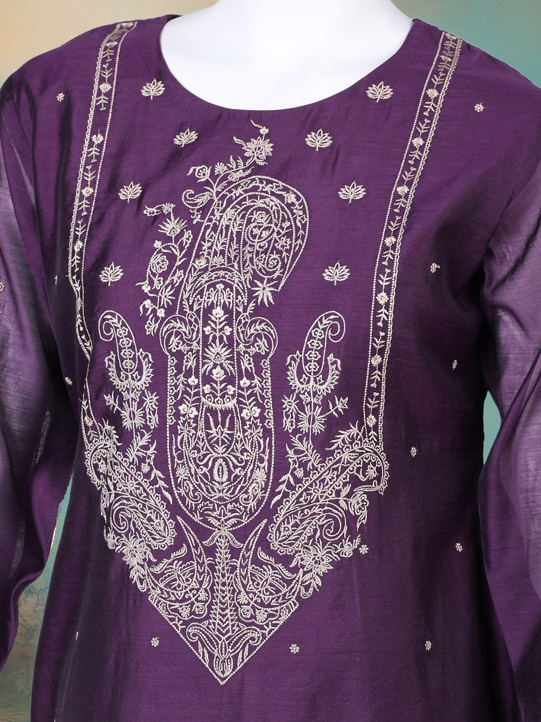 Embroidered Chanderi Kurta With Pant & Dupatta