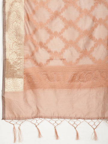 Woven Banarasi Chanderi Unstitched Suit With Dupatta