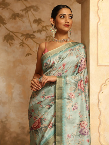 Digital Floral Printed Art Tussar Saree