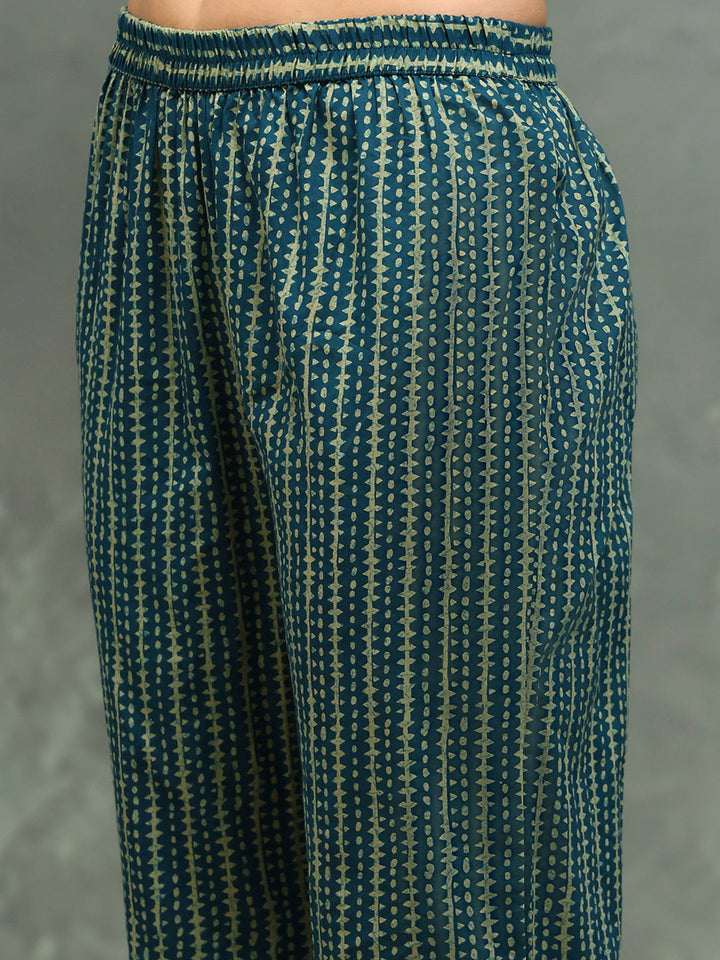 Printed Cotton Blend Kurta With Pants &amp; Dupatta