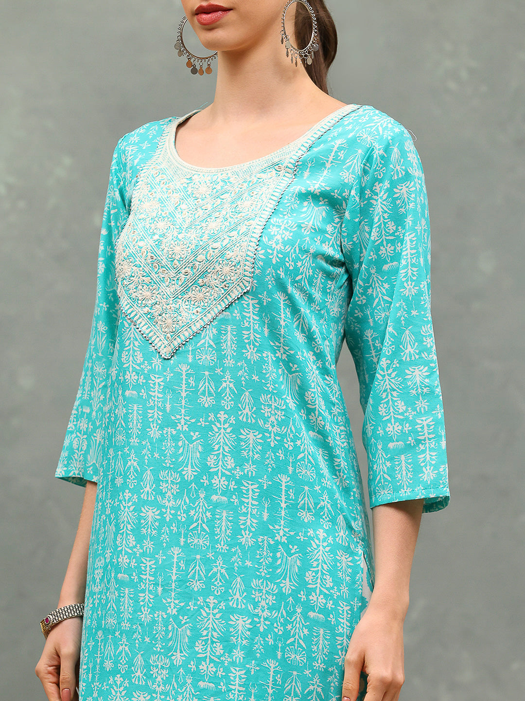 Printed Cotton Blend Kurta With Pants &amp; Dupatta
