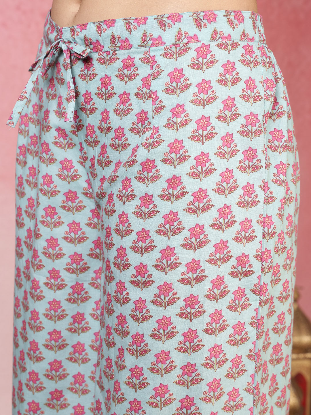 Printed Cotton Blend Kurta With Pants & Dupatta